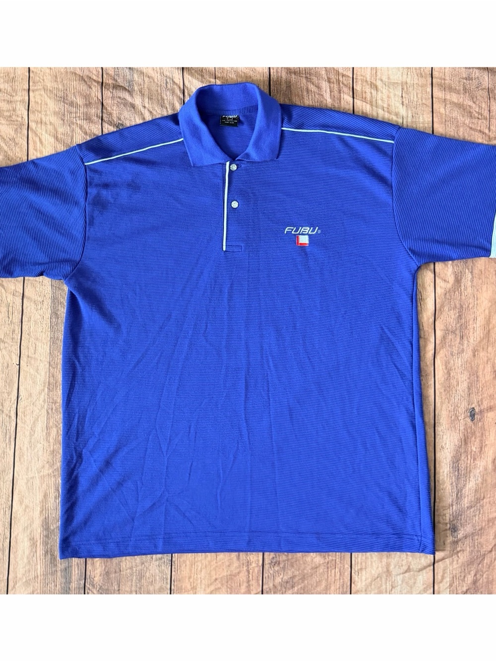 Size L: Men’s Y2K Vintage FUBU The Collection Blue Polo Logo Shirt